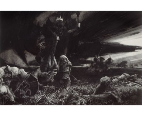 Ed Org (b.1955) Pencil on paper  The Battle of The Pelennor Fields, Lord of the Rings, Vol. III, titled in pencil 'Out of the