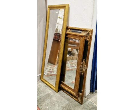 Modern gilt-effect and ebonised rectangular wall mirror&nbsp;with bevel edged plate, 111cm x 93cm and a gilt-effect long rect