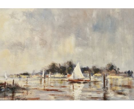 John Croft (1923) Oil on board  Evening Light, Breydon Night, signed lower left, labelled, titled and dated 1985 verso, 34.7c
