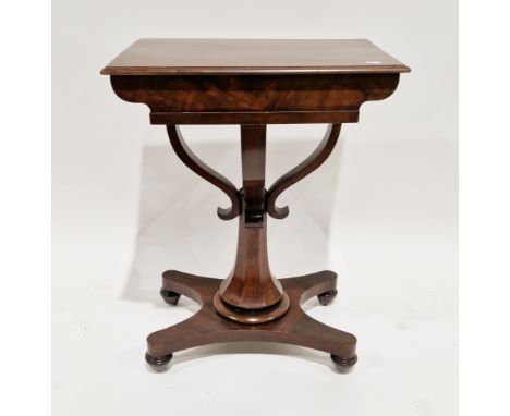 Victorian mahogany games table, the rectangular hinged lid with thumb moulded edge opening to a space for gaming items, on an