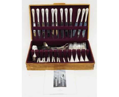 Christofle silver plated canteen of cutlery, Marly pattern, comprising 12 knives, 12 dinner forks, 12 salad forks, six butter