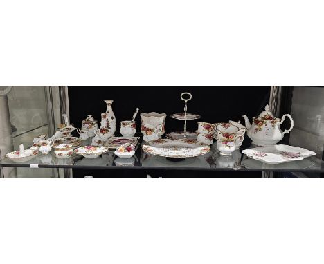 Various items of Robert Albert bone china Old Country Roses pattern including a two-tier cake stand, wall clock, a tree ring,