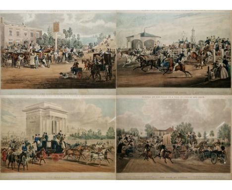 J. Harris (c.1808-1846) Four coloured engraved plates  After paintings by James Pollard, from Scenes on the Road a Trip to Ep