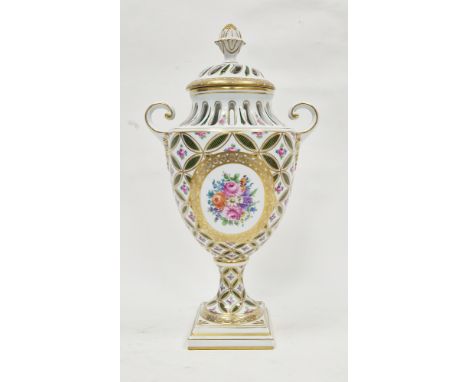 Contemporary Dresden porcelain two-handled oviform pot-pourri vase and cover, printed blue Dresden marks,&nbsp;painted marks,