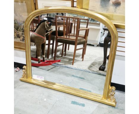 Modern gilt-framed overmantel mirror&nbsp;with arched top, 96cm x 121cm&nbsp;