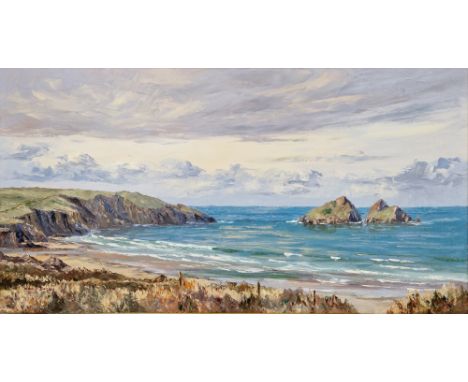 Nancy Bailey (1913-2012) Oil on canvas "Holywell Bay", coastal landscape, signed lower right, signed and titled verso, 41cm x