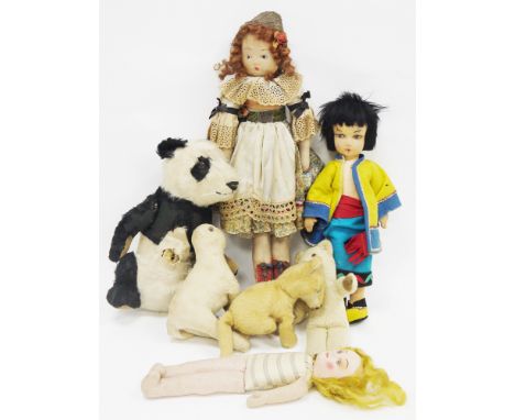 Early 20th century felt character doll in the manner of Lenci together with two early 20th century cloth dolls, all with hand