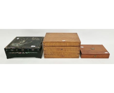 Collection of three boxes&nbsp;including a Japanese black lacquered box with mother-of-pearl decoration, the lift-off lid ope
