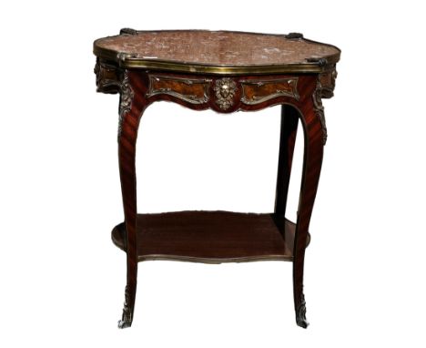 Late 19th/early 20th century French scagliola-topped occasional table&nbsp;of ogee-sided rectangular form, having single frie