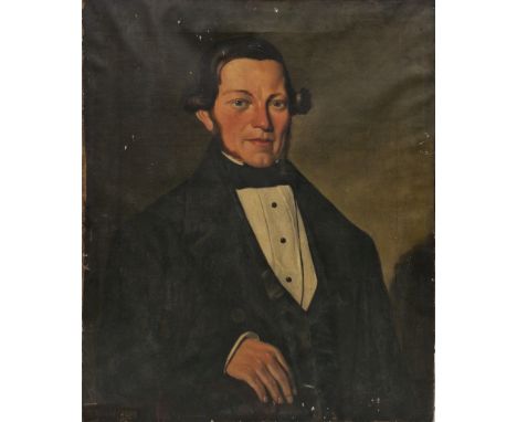 R. Morris (19th century) Oil on canvas Half-length portrait of a gentleman, signed and dated 1852 lower left, unframed, 76.5c