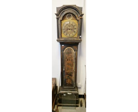 Late 18th century lacquer eight-day longcase clock&nbsp;with arched brass dial signed Wm Skeggs, Rotherhith (sic), with subsi