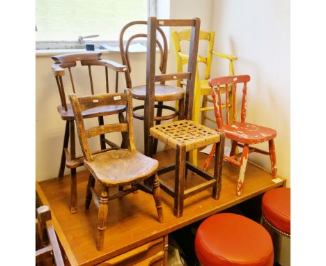 Collection of six children's chairs&nbsp;including a 19th century elm seated lathback chair, 61cm high x 30cm wide, a French 