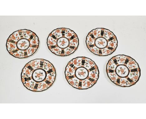 Six Royal Crown Derby bone china imari pattern plates, early 20th century, printed iron red marks, pattern no.2646, impressed