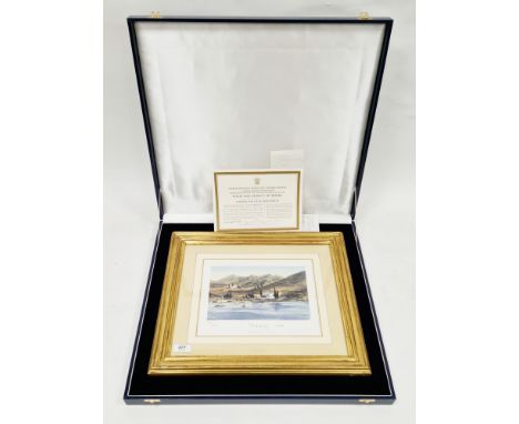 H.R.H. The Prince of Wales (b.1948) Greek Island landscape, fishing boats coloured lithograph reproduced from the original wa