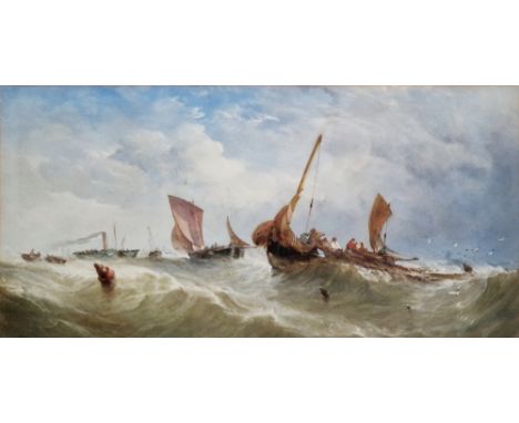 20th century school
Watercolour
Maritime scene with fishing boats and paddle steamer on rough sea, indistinctly signed lower 