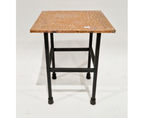 Square side table with hammered copper covered top, on a metal base, 50cm high x 38cm wide&nbsp;