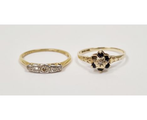 18ct yellow gold ring set with a graduated row of five illusion set diamonds, size N, 1.6 grams together with a 9ct yellow go