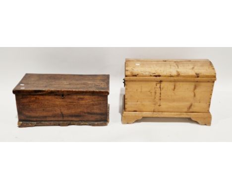 19th century pine domed top blanket chest of tapered form having two iron handles, on bracket feet, 45cm high x 67cm wide x 3