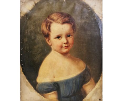 19th century school Oil on canvas Portrait of a young boy, unsigned, unframed, 47cm x 38.5cm, together with a 19th century oi