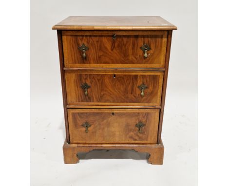 19th century George III revival walnut and crossbanded bachelor's chest&nbsp;of three long drawers, having metal drop handles