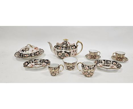Composite Royal Crown Derby Imari pattern part tea service and other items, printed iron red and pink marks, pattern no.2451,