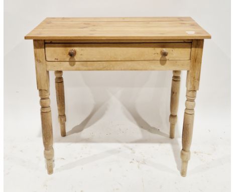 19th century pine side table with single frieze drawer, on turned tapering legs, 72cm high x 77cm wide x 40cm deep&nbsp;