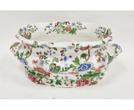 19th century Copeland &amp; Garrett late Spode New Fayence two-handled shaped rectangular foot bath, of bombe form, printed w