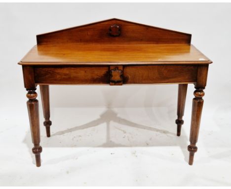19th century mahogany hall/side table, the rectangular top with shaped backrail and thumbmould edge, single frieze drawer, on