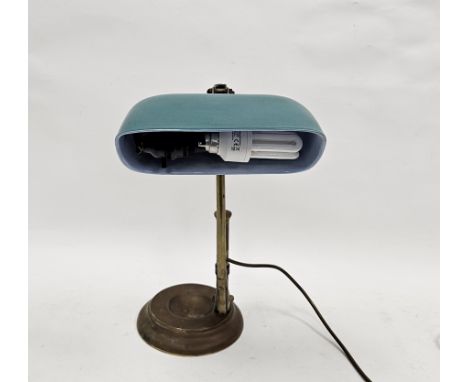 Early to mid-20th century brass angle desk lamp&nbsp;by GEC (General Electric Company), with Wedgwood turquoise glazed shade,