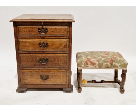 Early 20th century oak chest of drawers, the rectangular top with thumbmould edge, over four short graduated drawers with mou