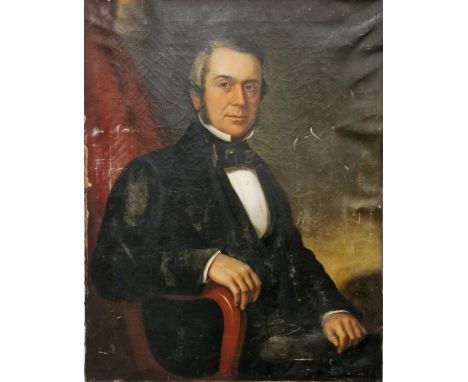 19th century British School  Oil on canvas Portrait of a seated gentleman, unframed 91cm x 71cm 