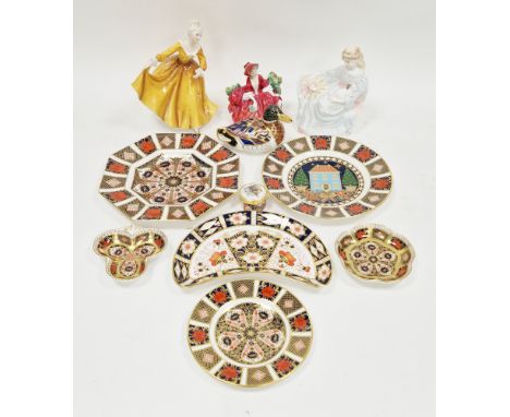 Collection of Royal Crown Derby bone china imari pattern wares&nbsp;including a crescent-shaped supper dish, pattern no.2451,