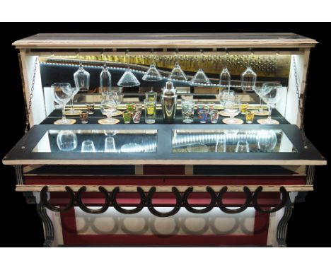 E F Allen &amp; Sons piano&nbsp;converted to a cocktail bar, the exterior painted with a Union Jack design, mounted with seve