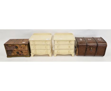 Pair of early 20th century painted pine table top chests&nbsp;in the form of chests of three drawers, on ogee bracket feet, 2