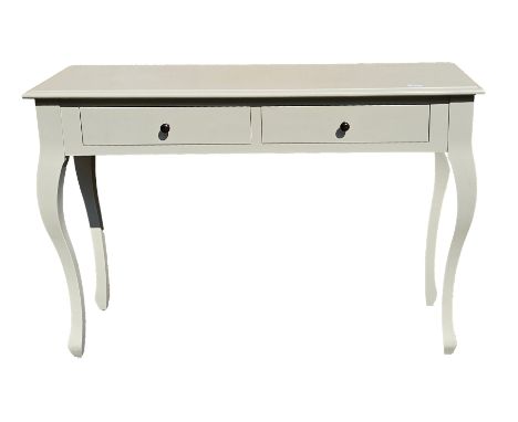 Laura Ashley cream painted console table, the rectangular top with thumbmould edge and having pair short frieze drawers, on s