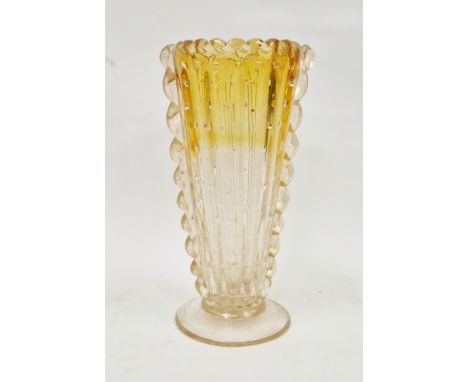 Mid 20th century Murano amber tinted bullicante glass vase in the manner of Barovier &amp; Toso, of tapering form with applie