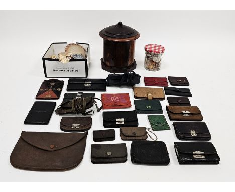 Mixed lot including a late 19th/early 20th century lignum vitae string dispenser, 20cm high, a collection of seashells includ