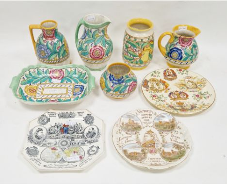 Collection of Crown Ducal and Bursley ware Art Deco pottery by Charlotte Rhead, various printed and painted marks, impressed 