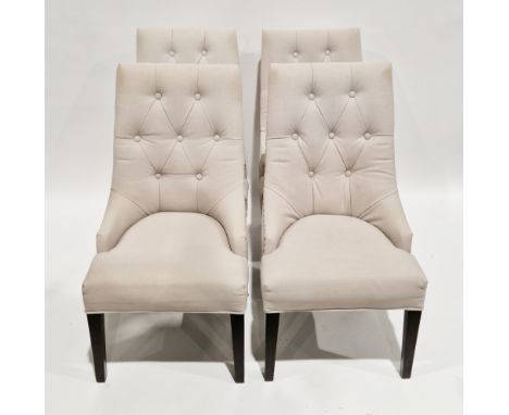 Set of four contemporary dining chairs&nbsp;with chrome-effect studded and button-back cream fabric upholstery, each chair ha