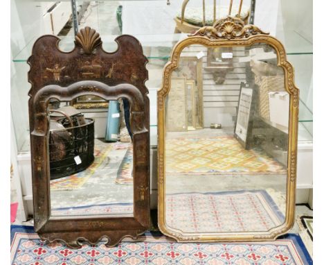 19th century Japanese wall mirror, the shaped frame with chinoiserie decoration of figures, buildings and foliage, 82cm x 42c