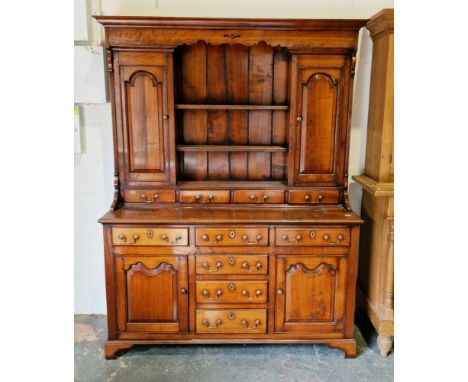 Brights of Nettlebed stained pine and oak dresser&nbsp;in the 18th century manner, the upper section comprising two fixed she