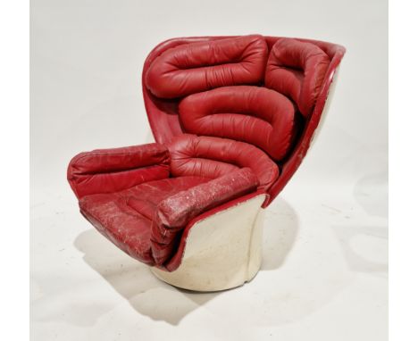 Elda lounge chair by Joe Columbo for Comfort, the seat and back upholstered in red leather on a fibre glass swivel base, 94cm