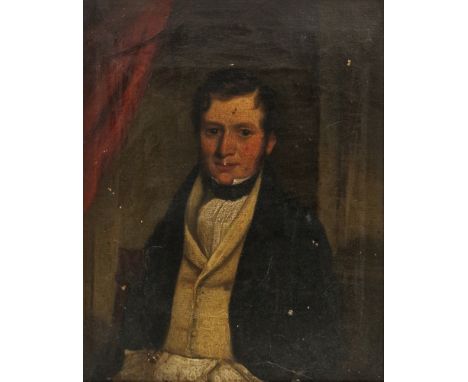 B. Hubbard (act.c.1839-1864) Oil on canvas Half-length portrait of a gentleman, inscribed and dated 1834 verso, framed, 25cm 