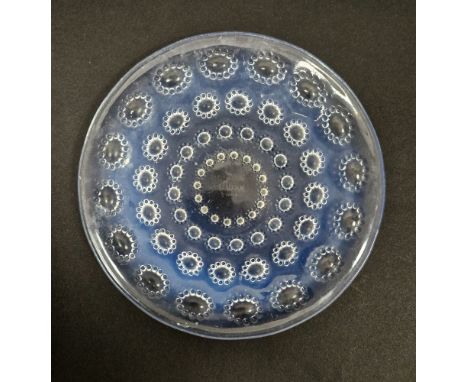 Lalique Asters pattern opalescent glass plate, etched R.Lalique/France marks, moulded with graduated rows of graduating bands