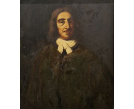 18th/19th century school  Oil on board  Head and shoulders portrait of a moustached gentleman, wearing a white stock and dark