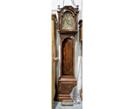 Early 19th century mahogany cased eight-day longcase clock, arched brass dial with silvered chapter ring and subsidiary secon
