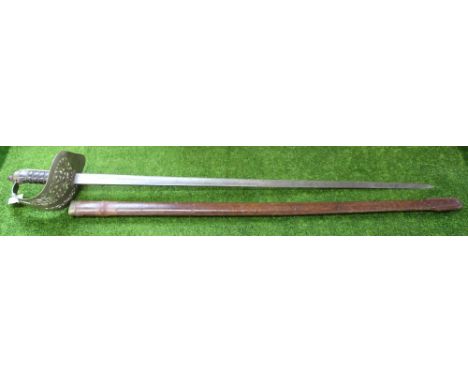 A British 1895 model Infantry Officers sword with scabbard, this example with GRV cypher and maker marked W.Stone London