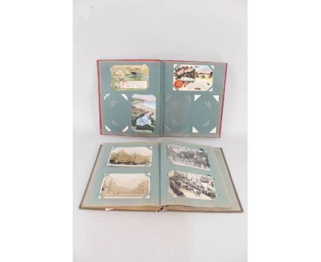 Two albums of Edwardian postcards including RP Loddon, RP fox hunting, agricultural scenes, Excelsior Cricket Club 1906, RP S
