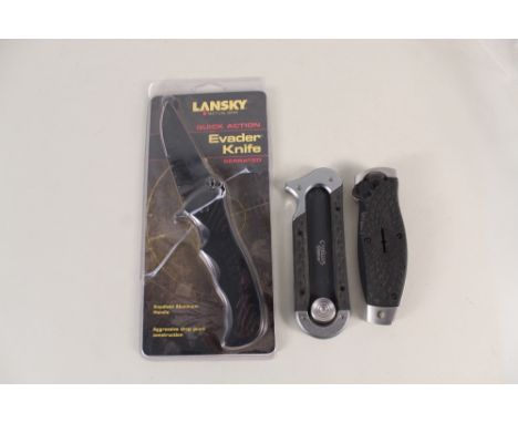 Two Camillus titanium folding knives and a Lansky Evader example