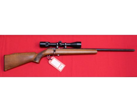A .22 R/F bolt action rifle by Anschutz, S/No.1014361, complete with a 3-9x40 WA scope and three magazines, also barrel cut f